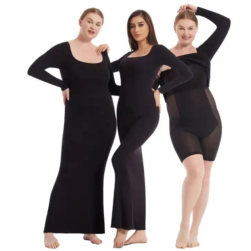 SqueezMeSkinny 8-in-1 Long Sleeve Maxi Dress Built-In Shapewear for Effortless Elegance