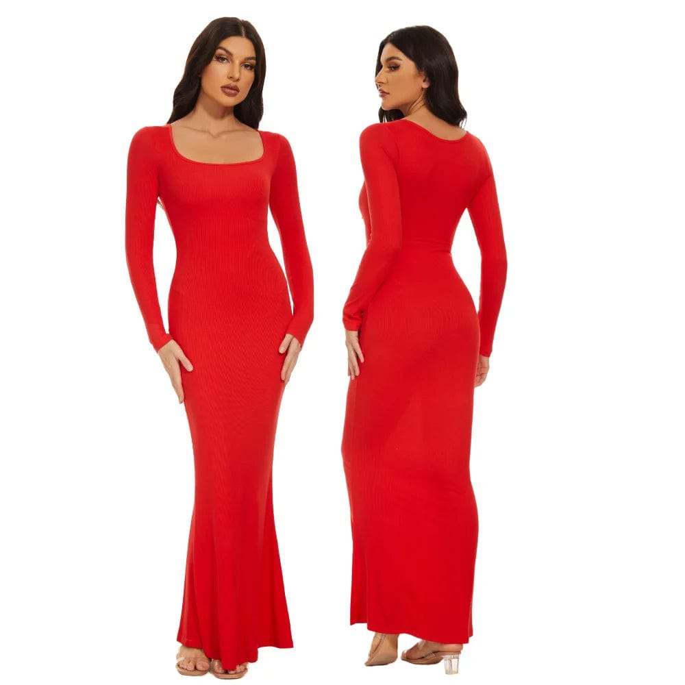 SqueezMeSkinny 8-in-1 Long Sleeve Maxi Dress Built-In Shapewear for Effortless Elegance