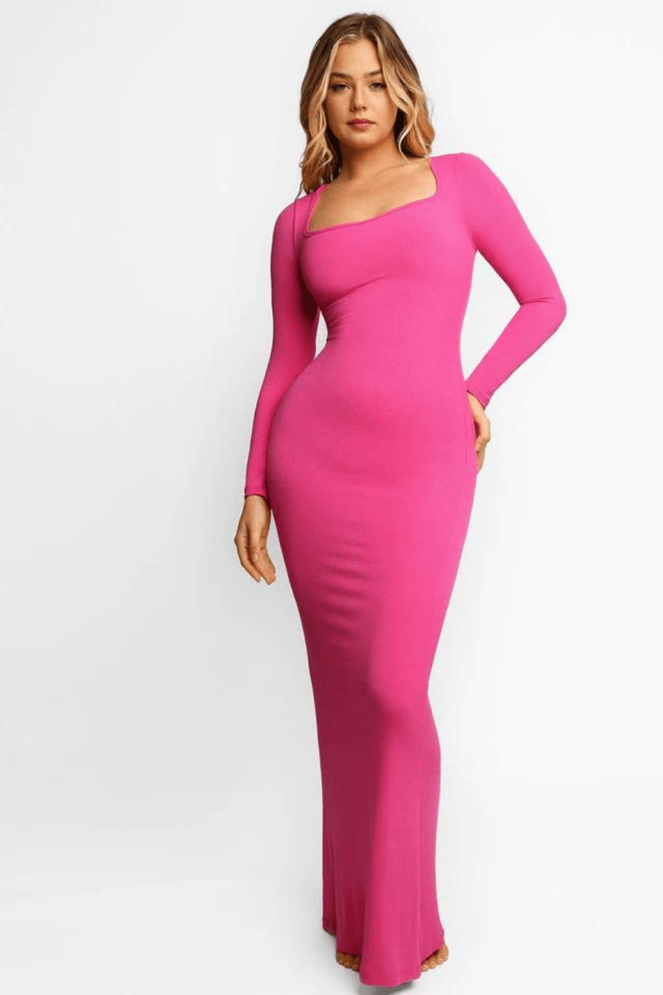 SqueezMeSkinny Maxi Dress Long Sleeve Built-In Shapewear for Effortless Elegance