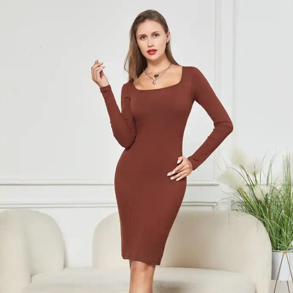 SqueezMeSkinny Sculpt & Style Long Sleeve Midi Dress with Built-In Shapewear