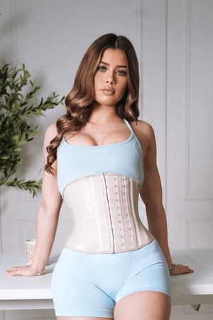 Medium torso tightest fitting colombian latex waist trainer nude