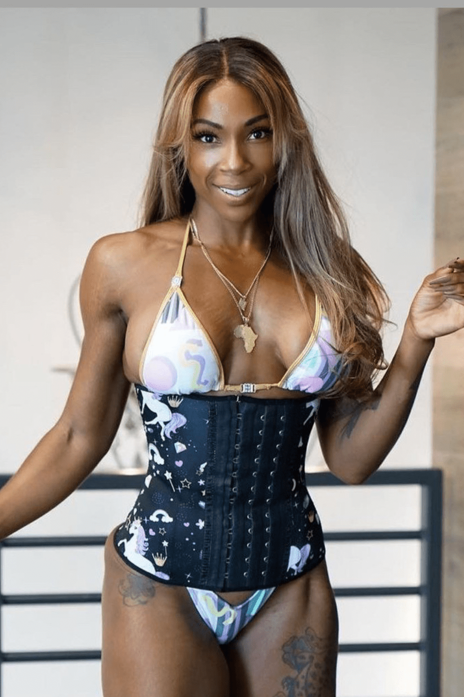 Squeez Me Skinny Activewear Long Torso 12" Exclusive Design Sport Waist Trainers. Workout waist trainer with flexible rods and extra-soft material, offering firm support and a super comfortable fit for enhanced movement during exercise. Squez Me skinny waist trainer. unicorn print