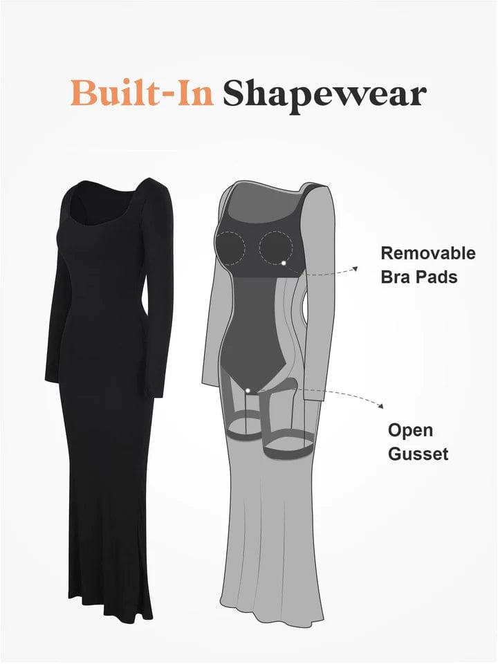 Maxi Dress Long Sleeve Built-In Shapewear for Effortless Elegance
