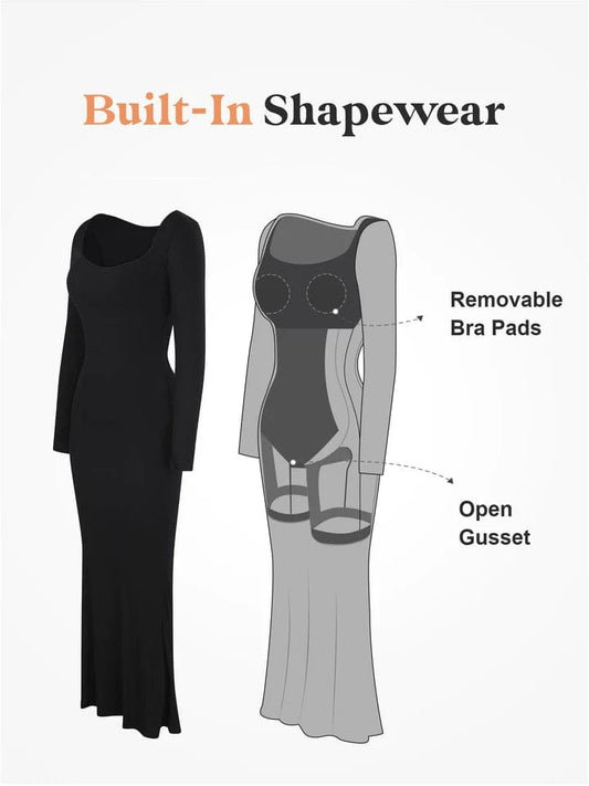 SqueezMeSkinny Maxi Dress Long Sleeve Built-In Shapewear for Effortless Elegance