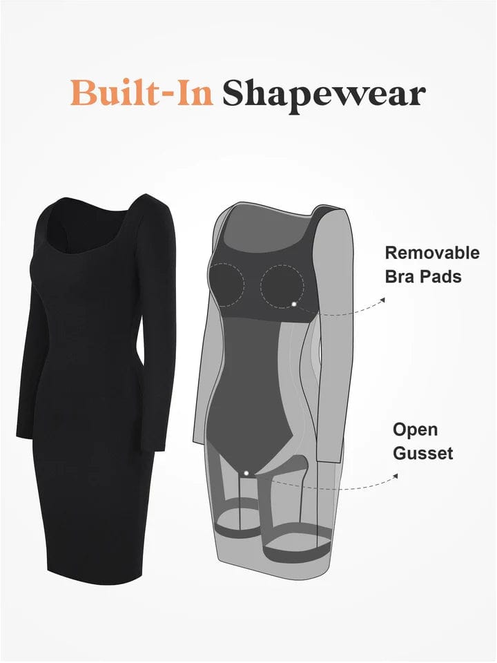 Sculpt & Style Long Sleeve Midi Dress with Built-In Shapewear