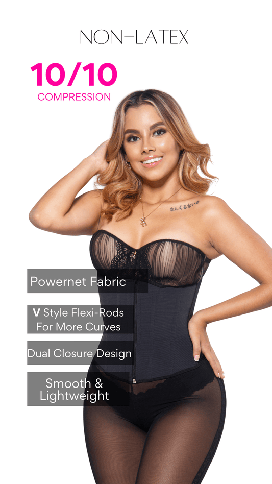 Lightweight and breathable powernet waist trainer designed to cinch the waist and instantly create curves, providing a comfortable fit for all-day wear