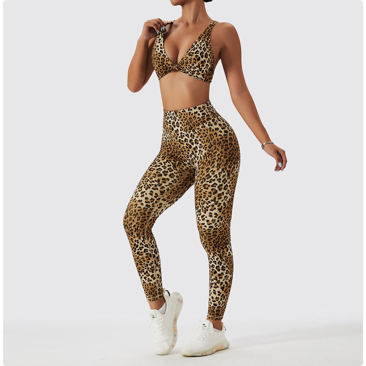 Everyday Yoga Radiant Cheetah Strappy Back Sports Bra at YogaOutlet.com –