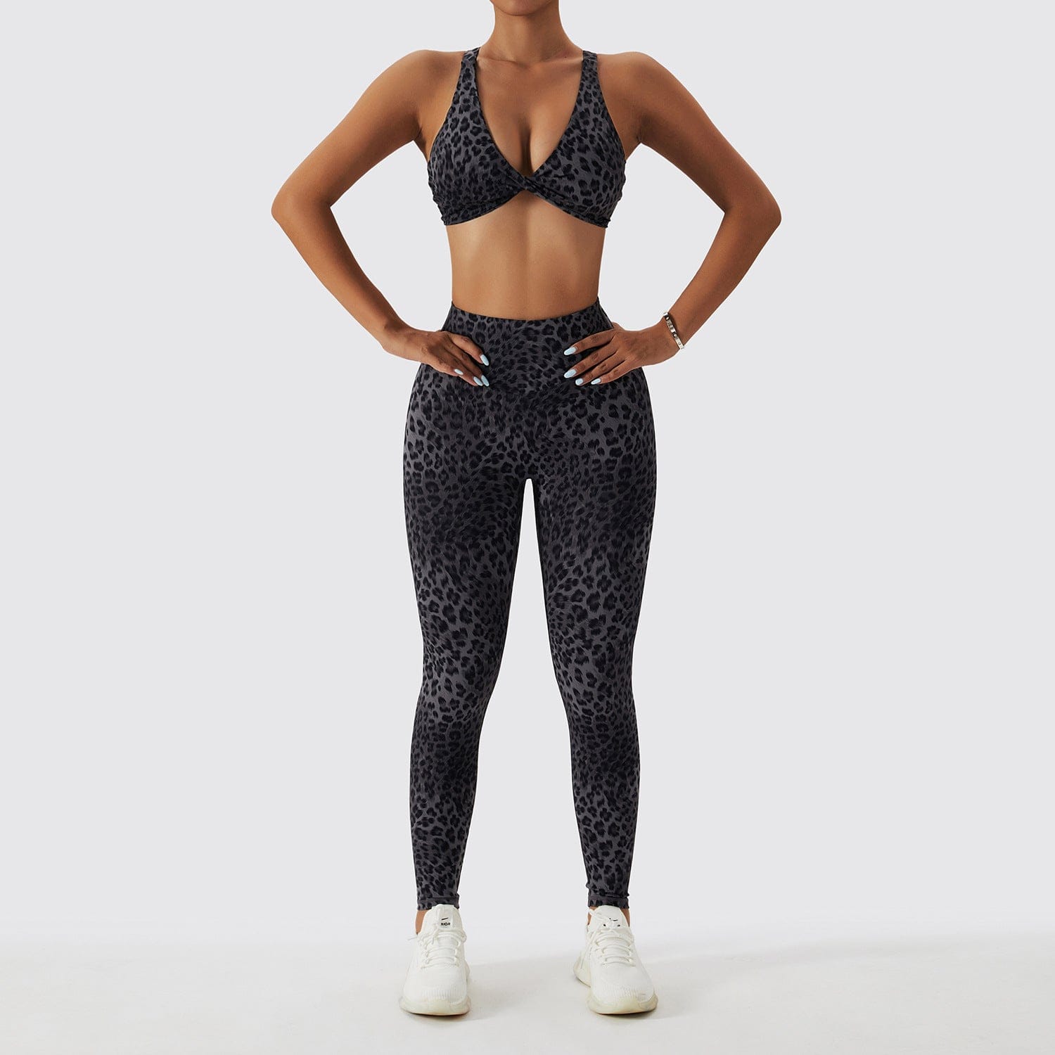 ABOCIW Women's Leopard Print Workout Sets Twist Sports Bras Cross Back Yoga  Bra High Waist Booty Shorts 2 Piece Gym Outfits
