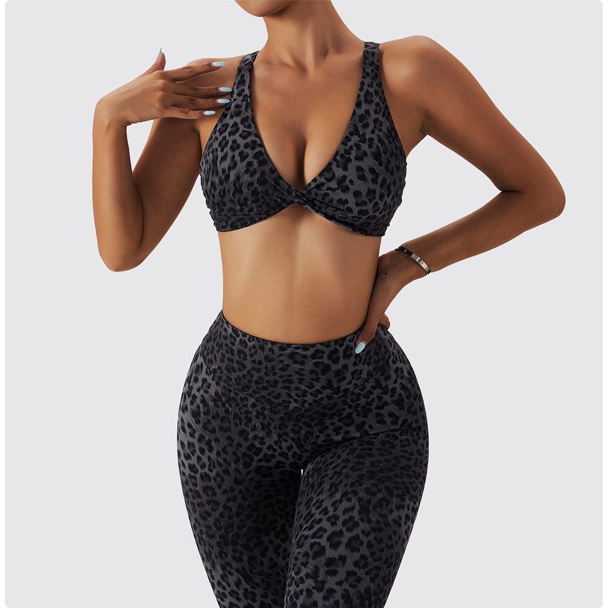 COZYEASE Women's Leopard Print Cut Out Yoga Bras Stretchy Comfy V