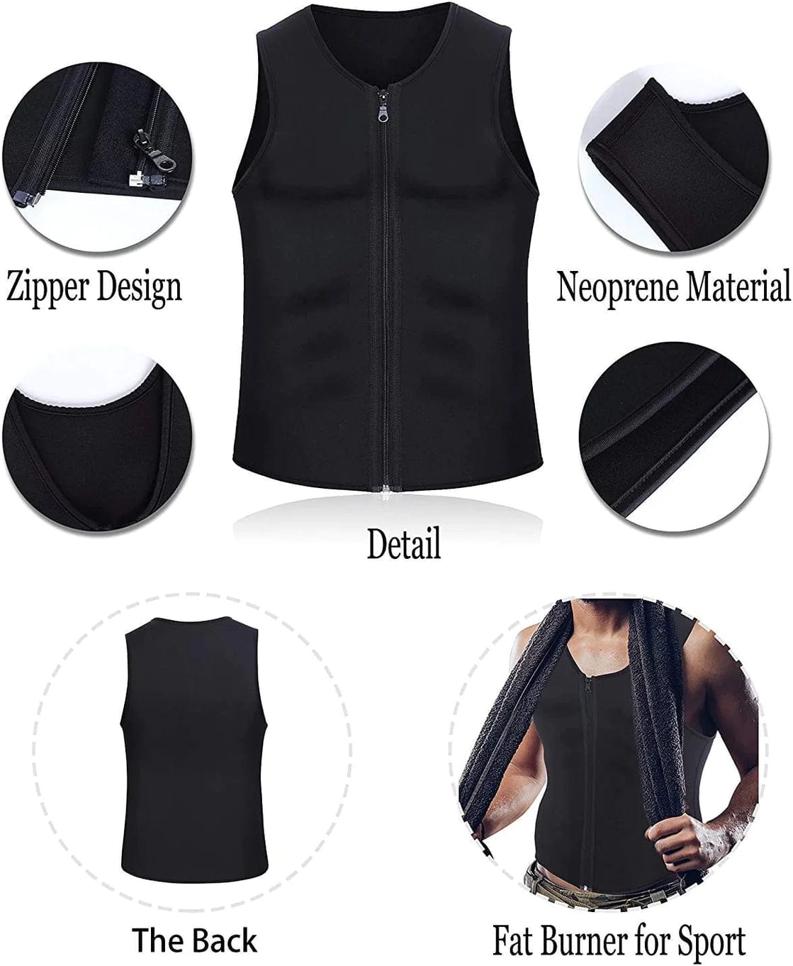 Men's Sauna Heat Trapping Zipper Sweat Enhancing Vest Hot Polymer