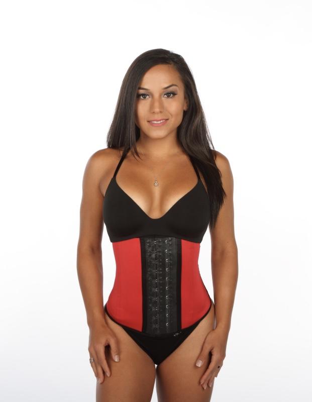 SqueezMeSkinny1 Red / XXXS Sport Waist Trainer, Mid-Coverage extending only about 10 inches in length w/ 2 Rows of Hooks